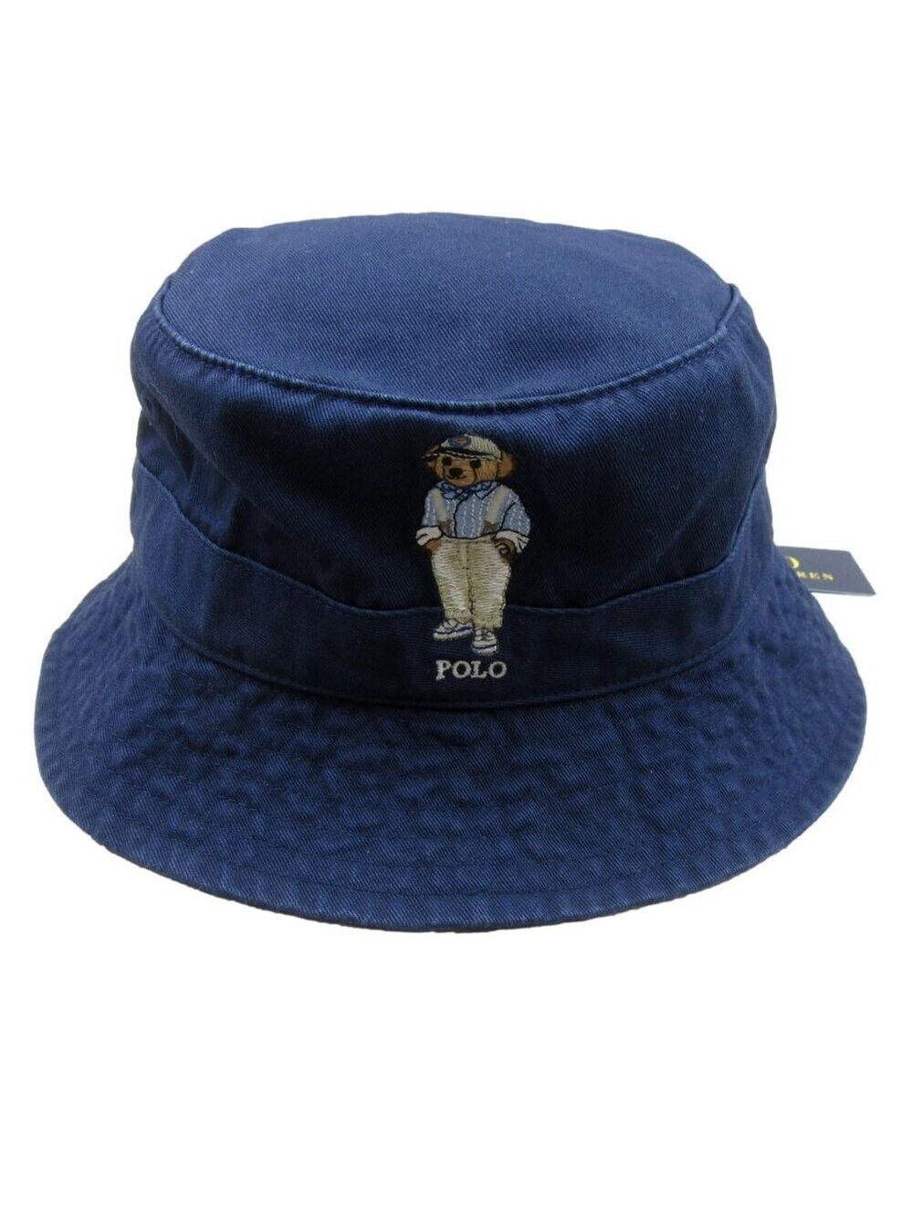 Polo Ralph Lauren Embroidered Bear Bucket Hat Adult Size S/M Navy Blue NEW